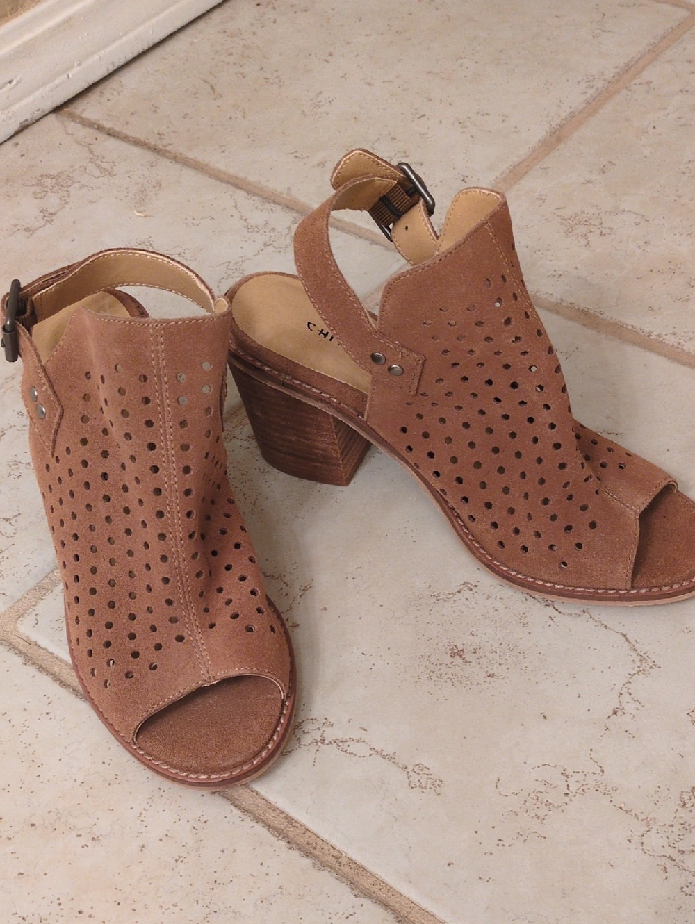 Chinese Laundry Suede Peep-Toe Block Heel Sandals